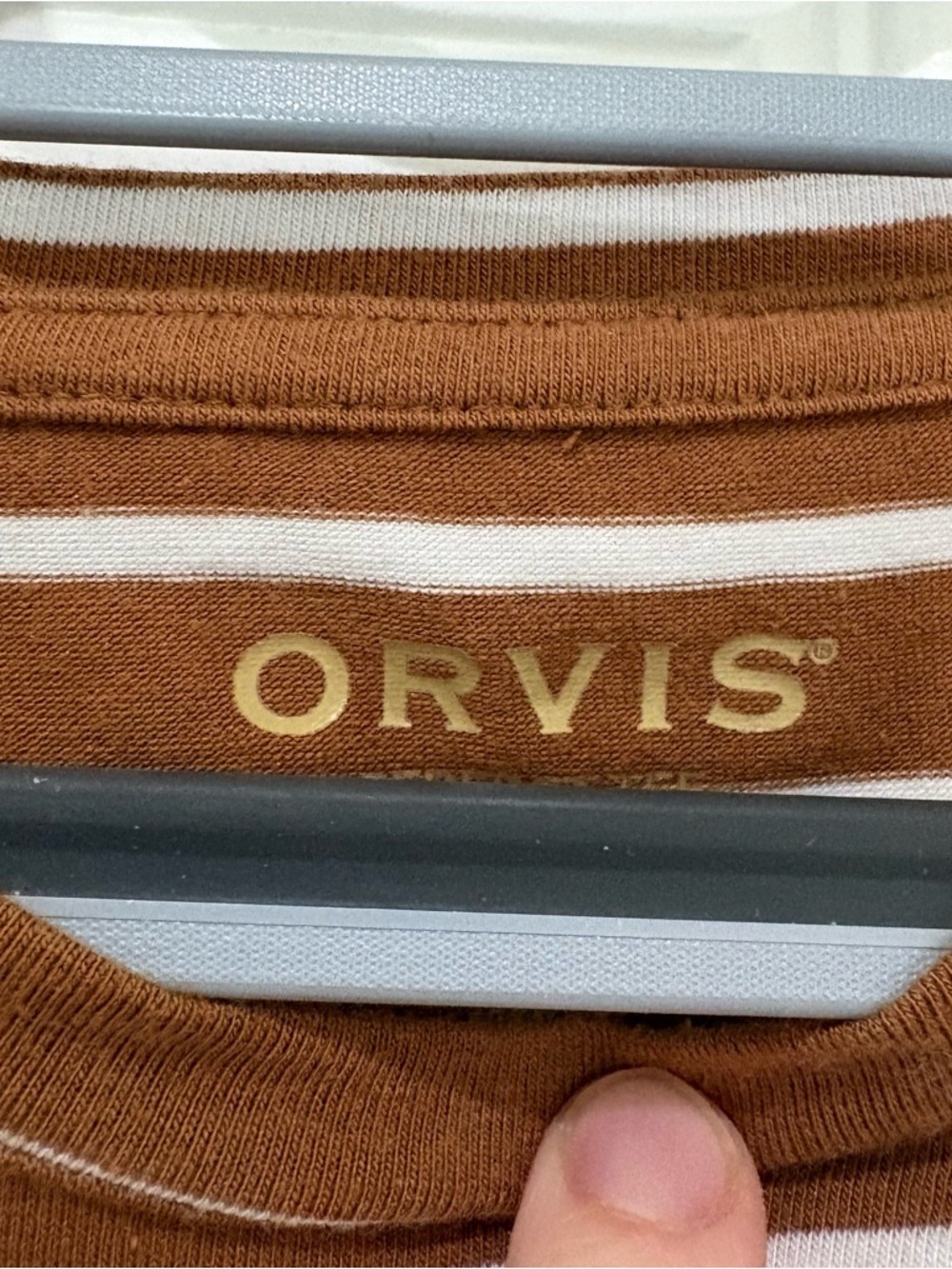 Orvis Women’s Medium Perfect Tee Pima Cotton Striped Brown & White Crewneck - Picture 9 of 13